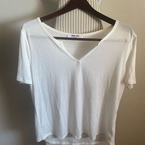 White Ribbed V Neck Shirt